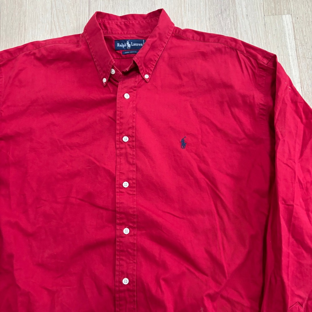 Ralph Lauren Button Down Shirt Mens XXL Red Long Sleeve Fair Classic Pony